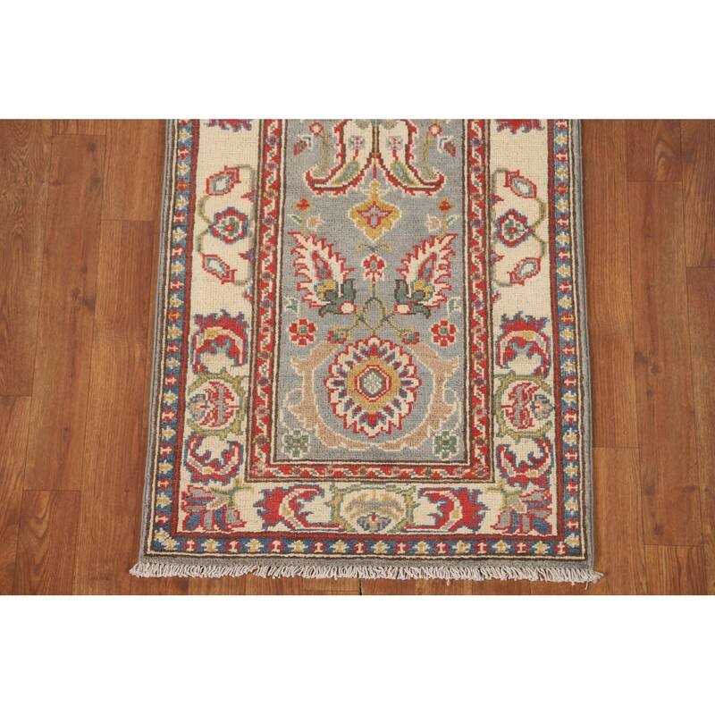 Grey Kazak Runner Rug Hand-Knotted Wool Carpet - 2'2" x 5'11"