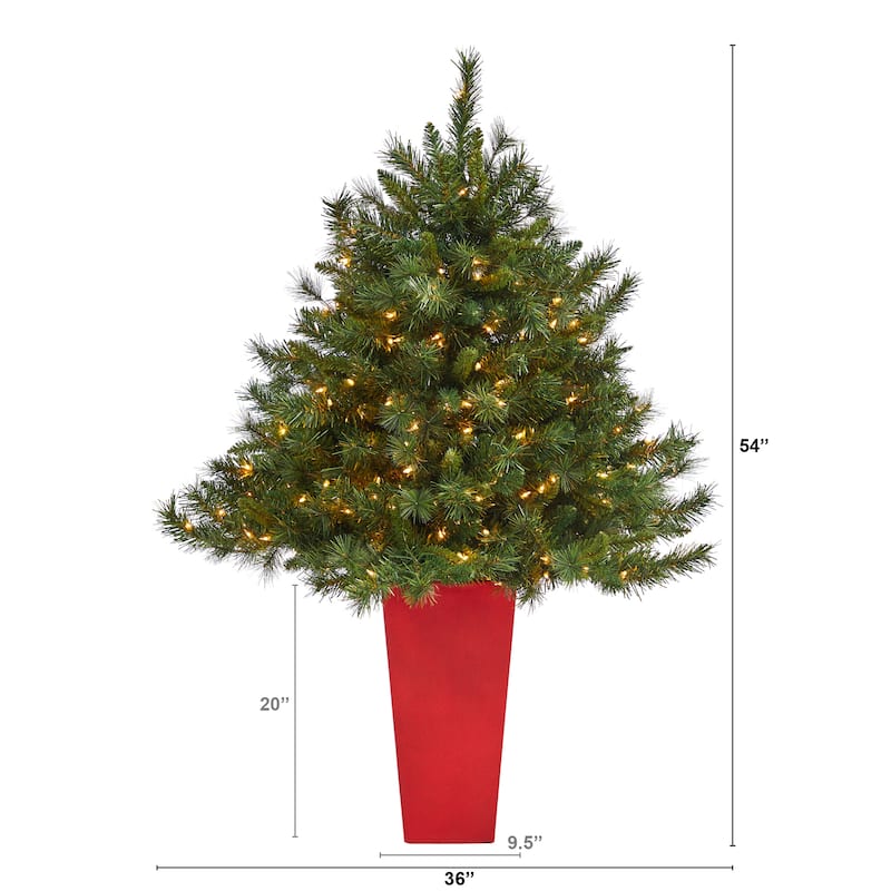 4.5' Artificial Christmas Tree with 250 Lights in Red Tower Planter