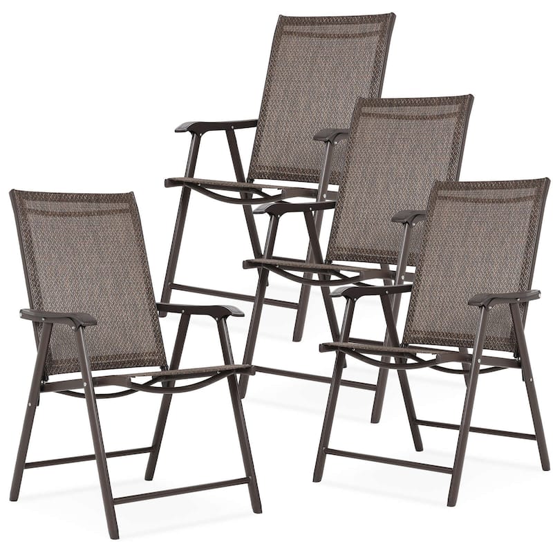 Aoodor Set of 4 Patio Folding Chairs - Brown
