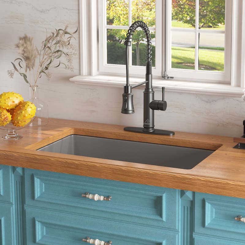 CASAINC Undermount Single Bowl Fireclay Kitchen Sink with Bottom Grid and Strainer, cUPC Certified
