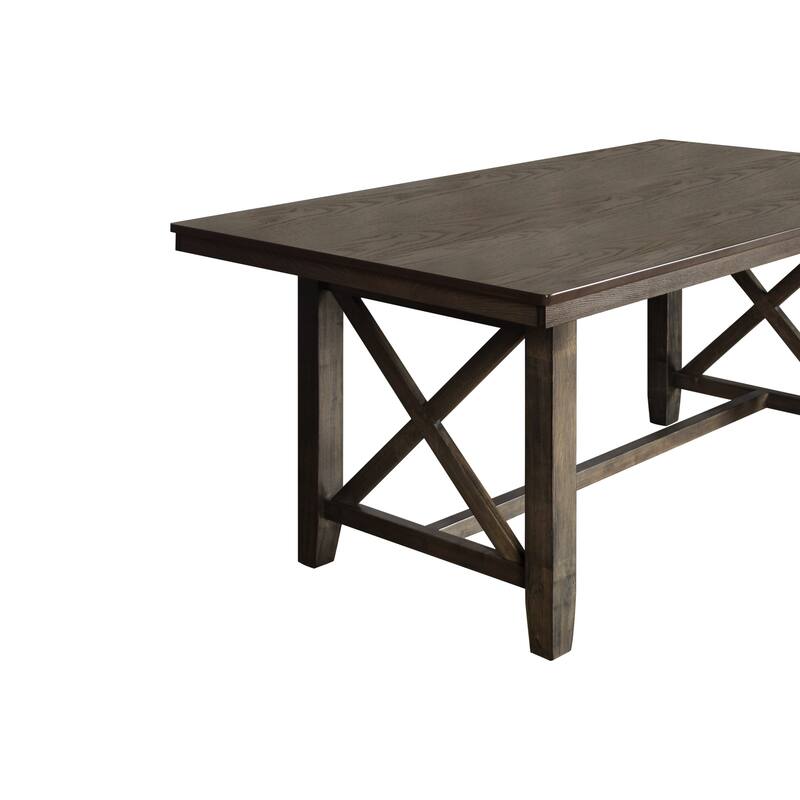 Luo 66 Inch Dining Table, Rustic Crossed Base, Rectangular Brown Wood Top