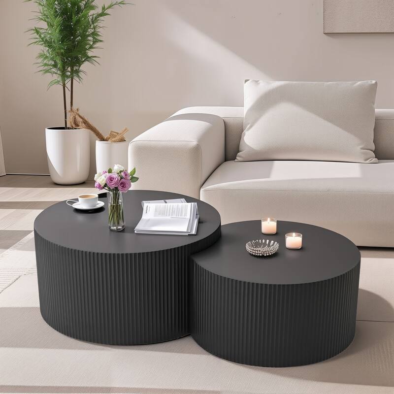 Vertical Stripe Design Nesting Coffee Table Set for Living Room, Bedroom