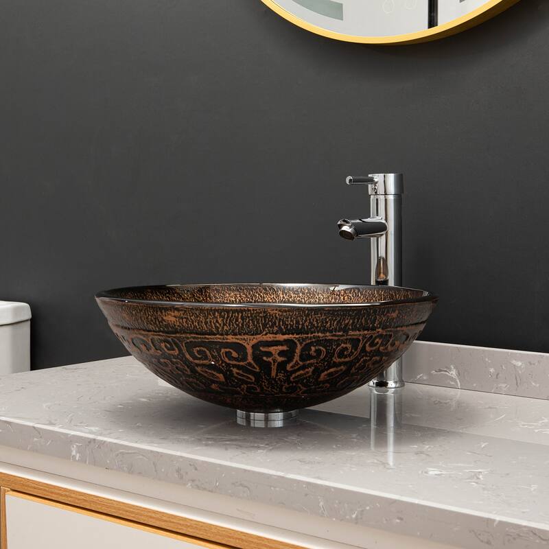 Vinnova Glass Circular Vessel Bathroom Sink without Faucet