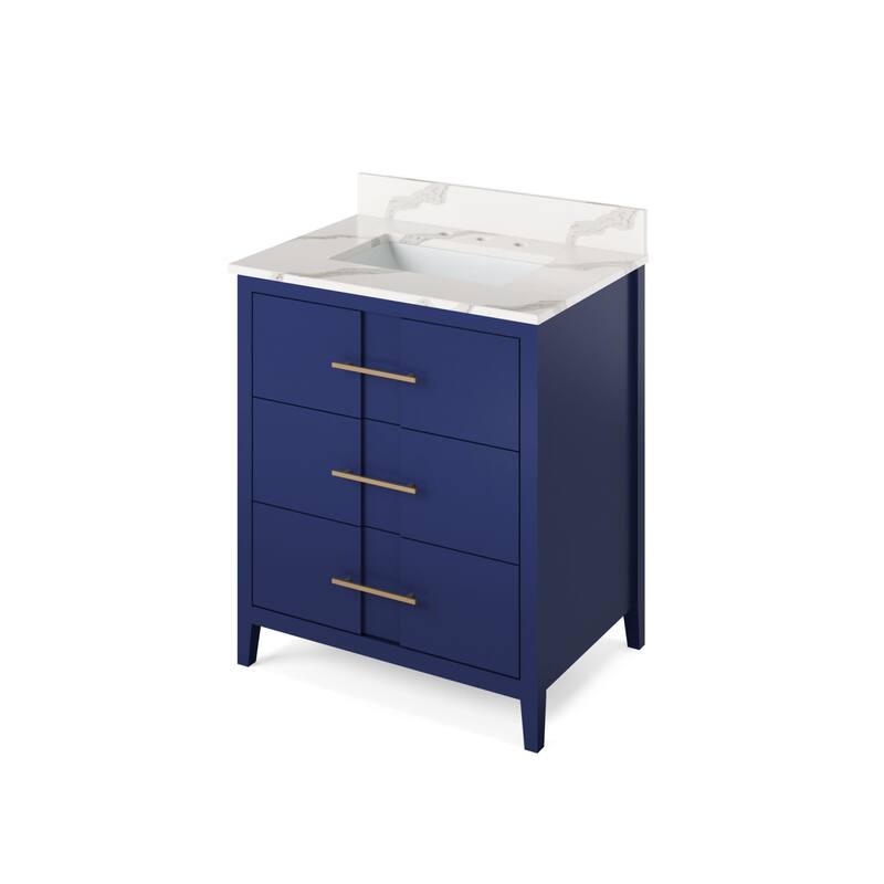 Jeffrey Alexander VKITKAT30R-QUARTZ Katara 30" Free Standing Vanity - Hale Blue / Calacatta Vienna