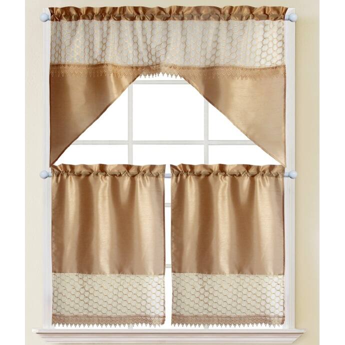 Macrame Subtle Embroidered Kitchen Curtains - Quinn - Gold