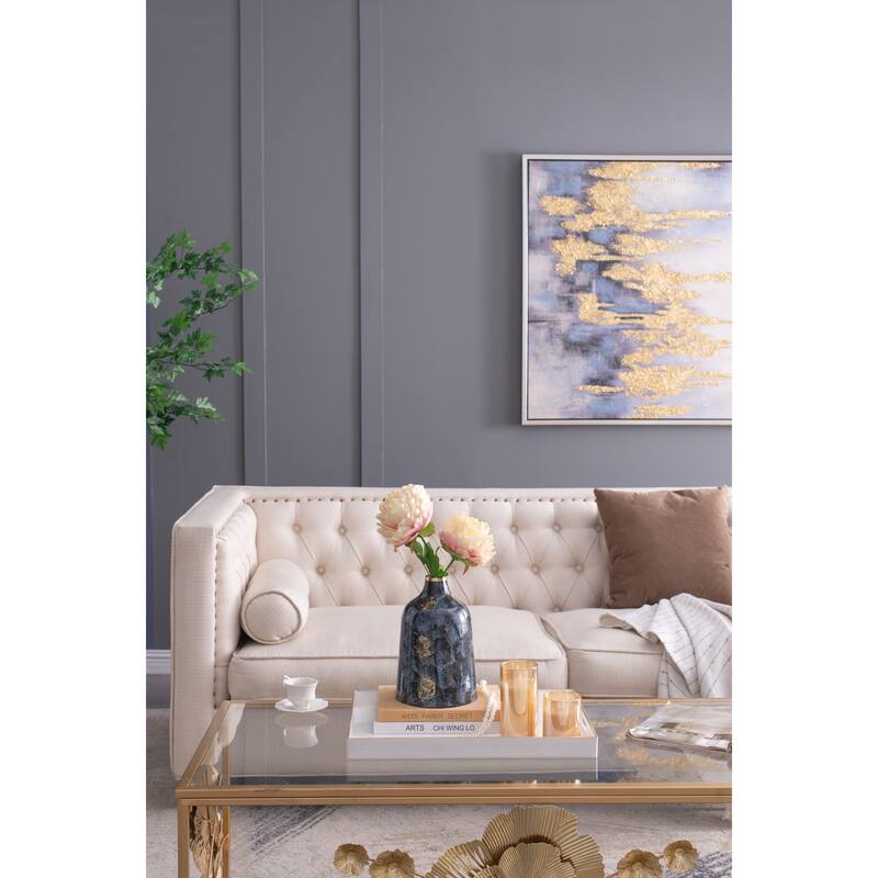 D6.7x10.2" Blue and Gold Decorative Glass Flower Vase