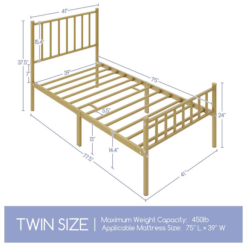 Yaheetech Minimalist Metal Platform Bed Frame with Spindle Headboard and Footboard