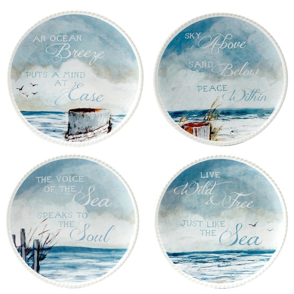 slide 2 of 10, Certified International Shorebirds 6" Canape/Luncheon Plates, Set of 4 - 6" x 6" x 0.75