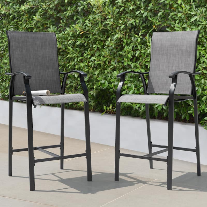 Outdoor 2-Piece Textilene Bar Stools with High Backrest, Gray - Grey