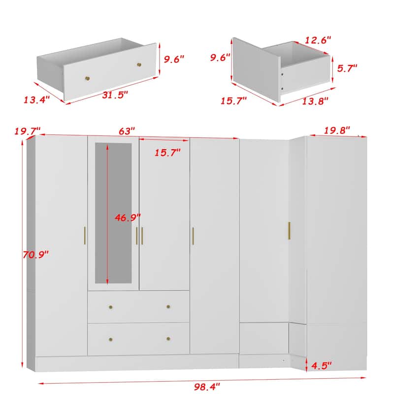 63"W Family Wardrobe/Armoire/Closet by Timechee with Mirror Doors