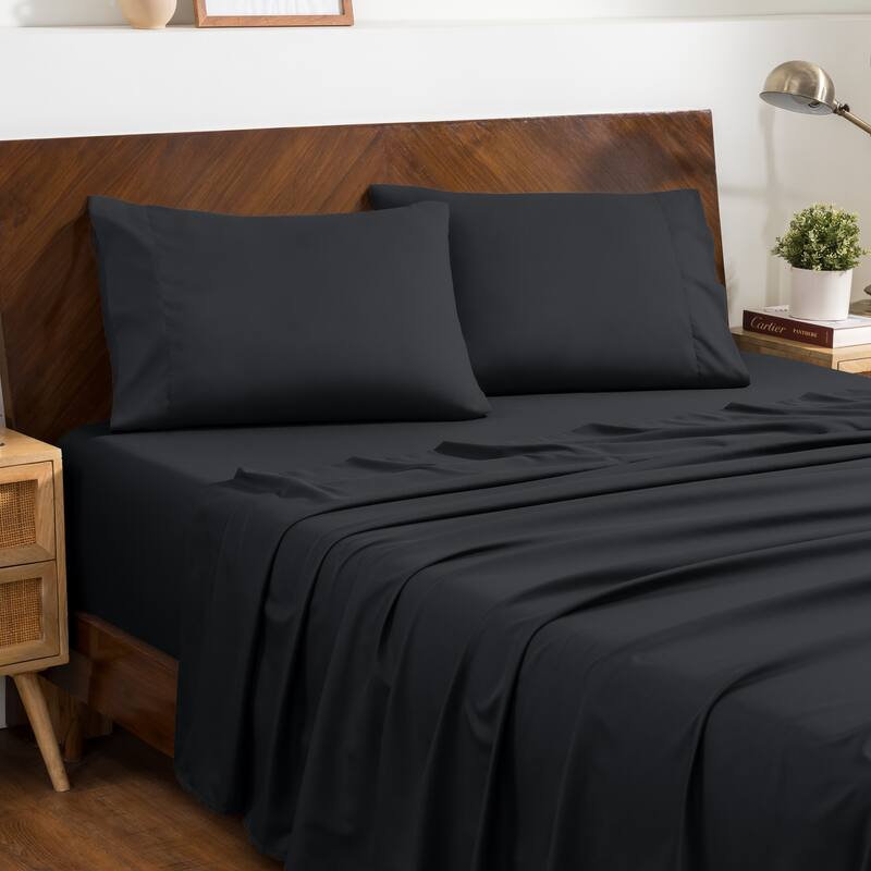 Bare Home Microfiber Sheet Set with Envelope Pillowcases - King - Black