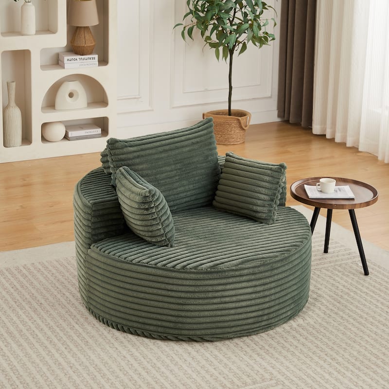 50"L Corduroy Sponge single sofa,No Assembly Required,Fluffy Modern Sleeper Chair - Green