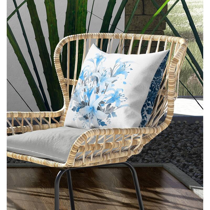 Lily Mist Serenity Indoor/Outdoor Reversible Throw Pillow Blue and Grey