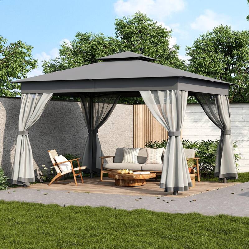 Outdoor Gazebo Tent with Double Roof, Mosquito Netting & Patio Canopy