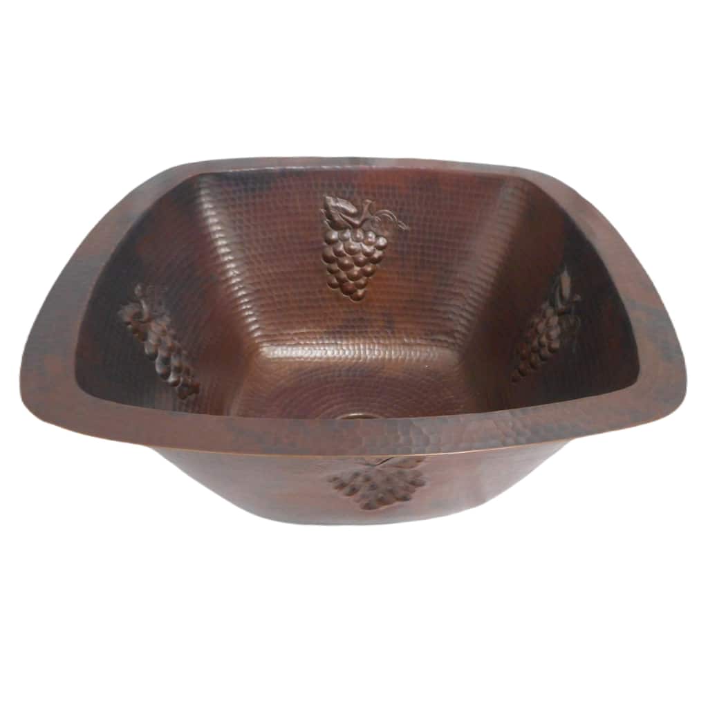 15" Square Copper Bathroom Sink with GRAPES Design by SimplyCopper - 15" x 15" x 7"