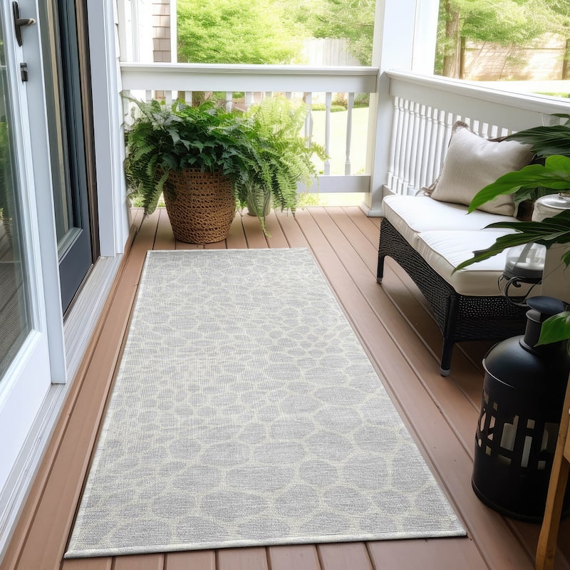 Machine Washable Indoor/ Outdoor Chantille Animal Print Rug - Silver - 2'3" x 7'6"