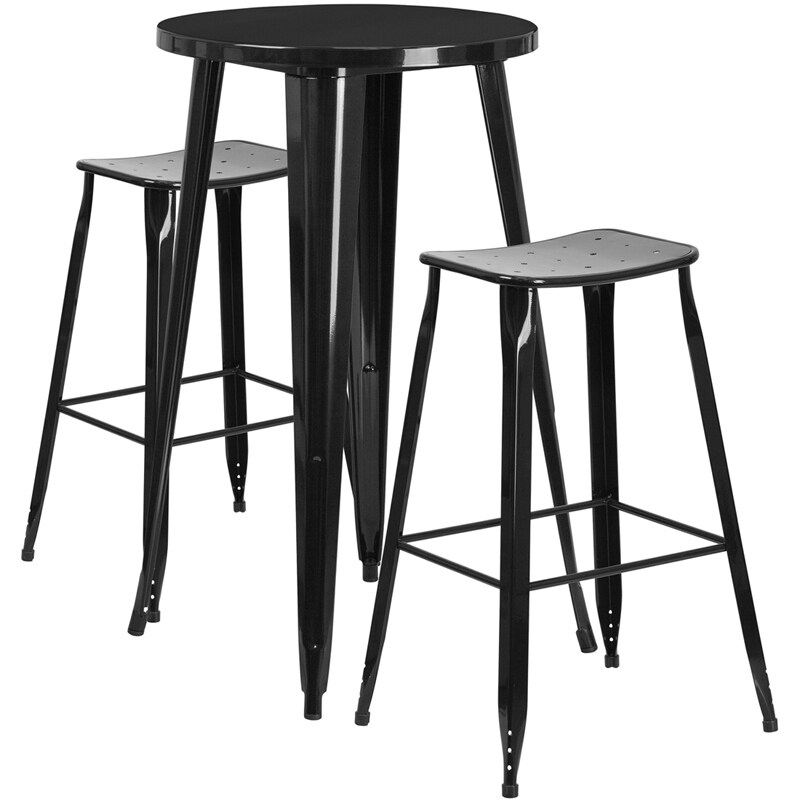 Shop Brimmes 3pcs Round 24 Black Metal Table W 2 Saddle Seat Barstool Overstock 16626758