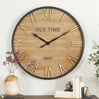 Brown Wooden Decorative Wall Clock with Gold Accents