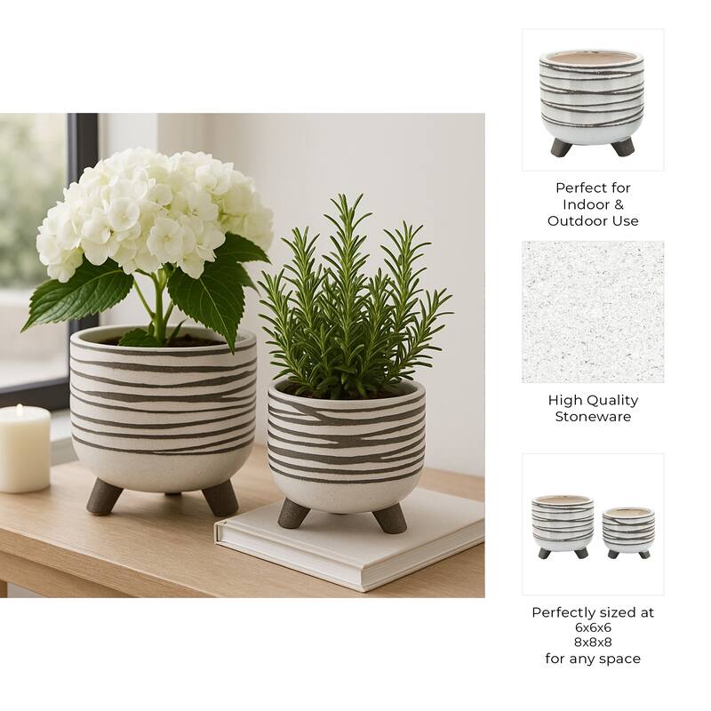 Ceramic Footed Round Planter - Set of 2