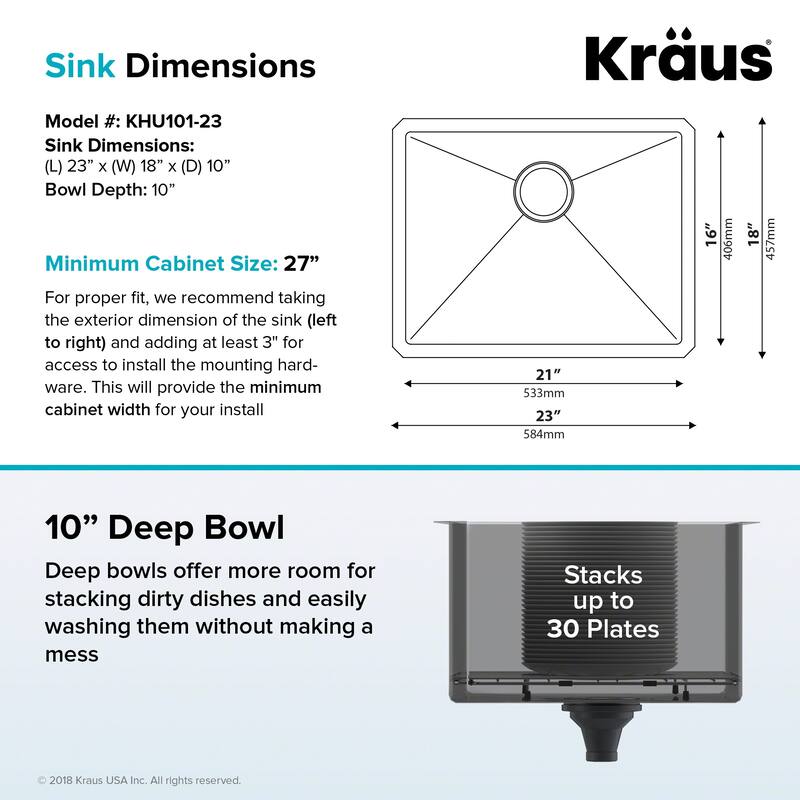 KRAUS Standart PRO Undermount Single Bowl Stainless Steel Kitchen Sink