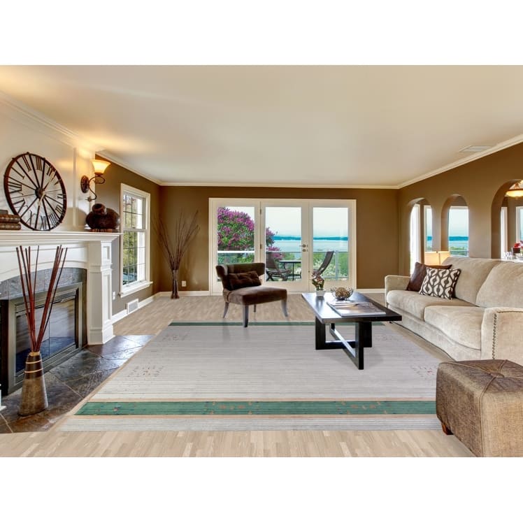 Hand Knotted Oriental 100% Wool Carpet Tribal Stripe Greys & Charcoal Gabbeh Area Rug - 12' 6'' X 9' 2''
