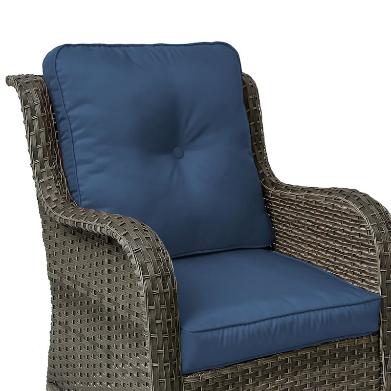 3 Piece Rattan Patio Bistro Set Outdoor Swivel Rocker Chairs