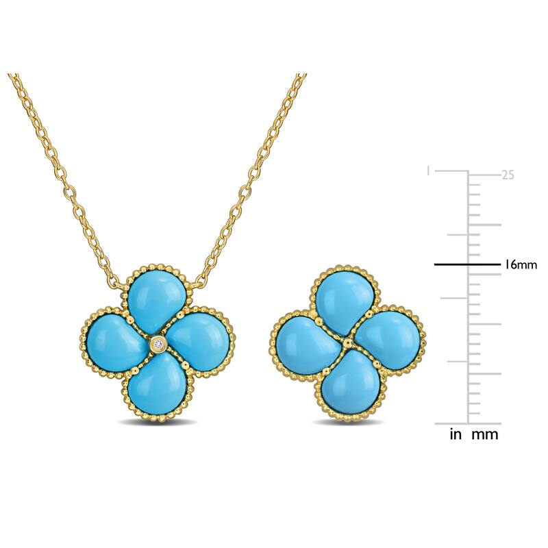 Miadora Yellow Silver Gemstone Clover Necklace and Earrings Set