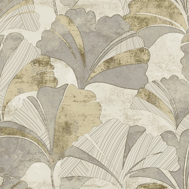 Galerie Wallcoverings Stratum Collection Ginko Leaf Vinyl on Non-woven Metallic Wallpaper Roll Double Width