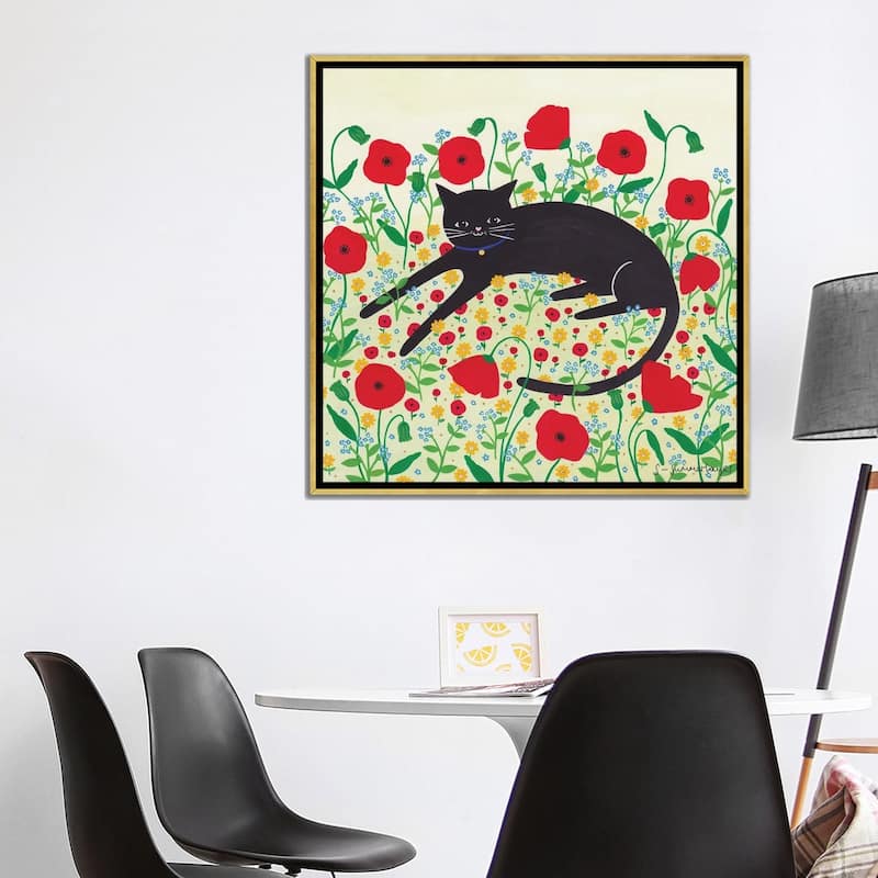 iCanvas "Cat With Poppies" by Sian Summerhayes Framed