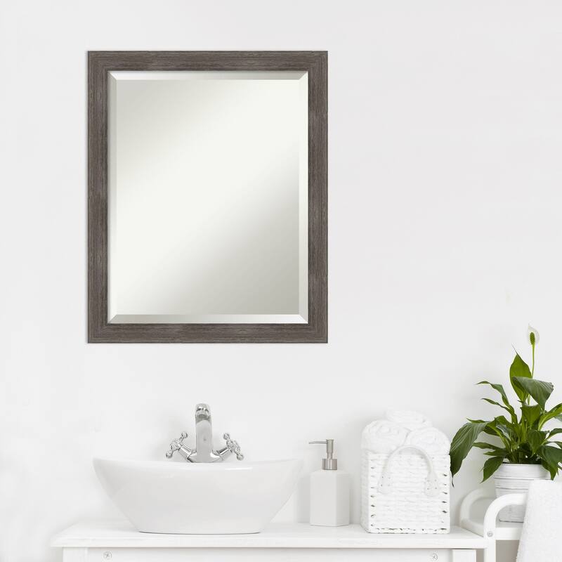 Beveled Wood Bathroom Wall Mirror - Pinstripe Lead Grey Frame - Pinstripe Lead Grey