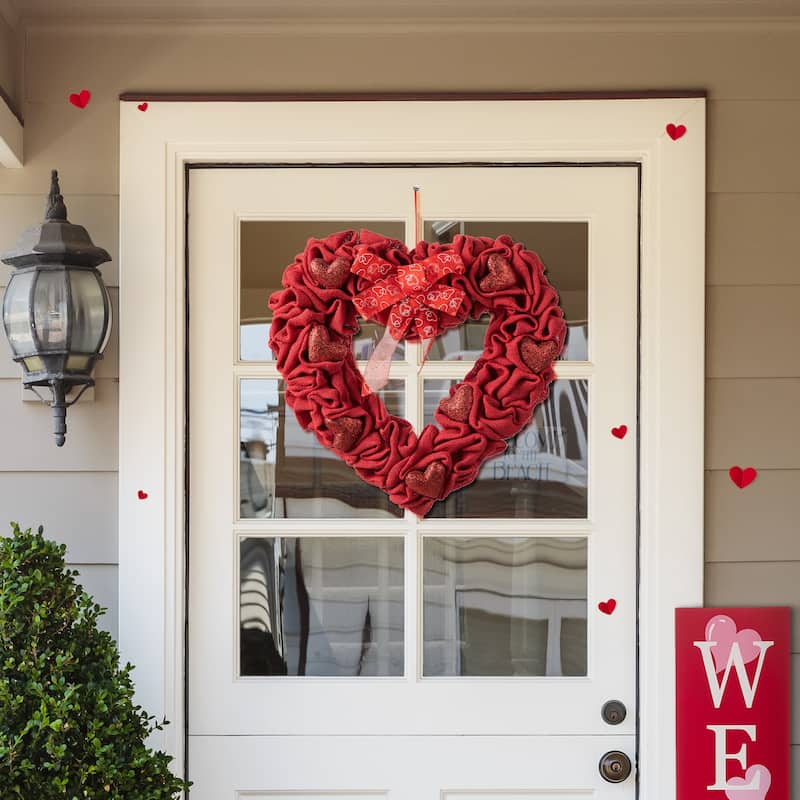 Glitzhome 19.25"L Fabric Valentine's Heart Wreath