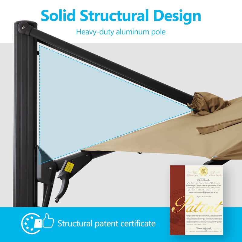 11 FT Cantilever Patio Umbrella, Round Outdoor Offset Umbrella with 360° Rotation & Tilt Adjustment without Base