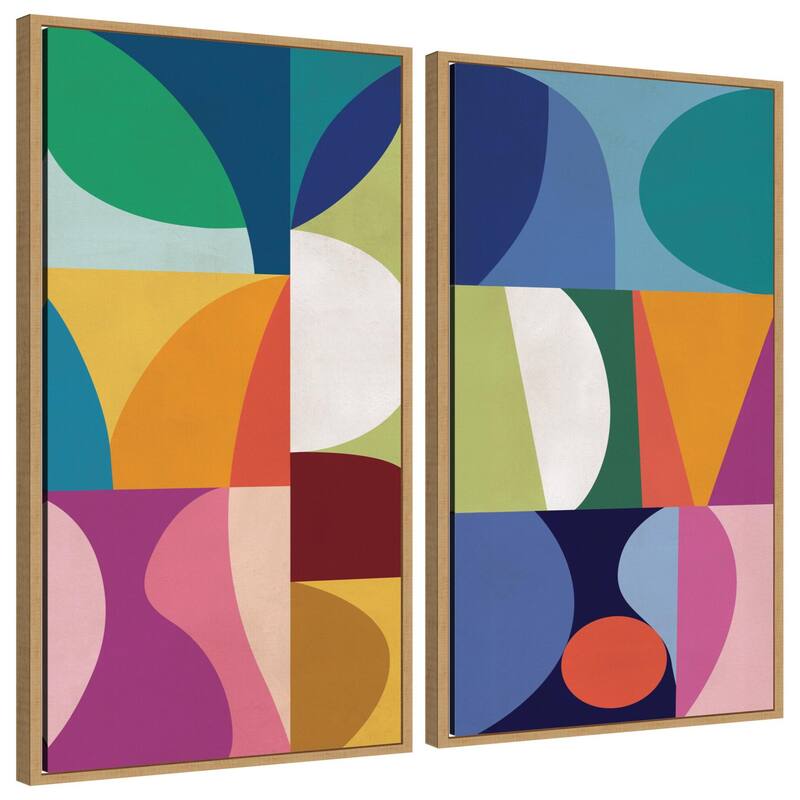 Kate and Laurel Abstract Panels 2 Piece Framed Canvas Wall Art Set by Rachel Lee - 2 Piece Set 18x40 - Natural