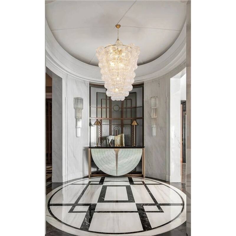 12-Light Brass Chandelier With Clear Swirl Glass Shades