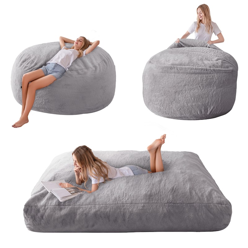 Giant Convertible Bean Bag Chair, Folds from Beanbag to Floor Mattress Bed - Grey - Medium