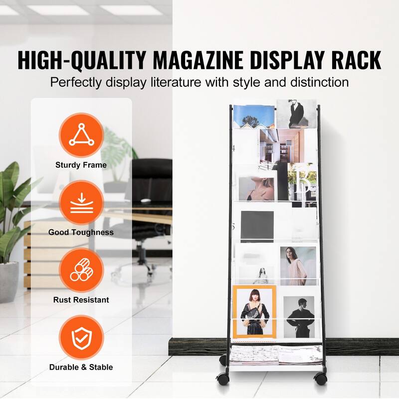 6-Tier Brochure Display Rack with Wheels, Floor Magazine Stand - 20.87 x 17.32 x 52.76 in