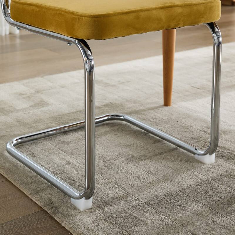 Velvet Dining Chair Set of 2 Gold Accent Chair with Natural Cane Back