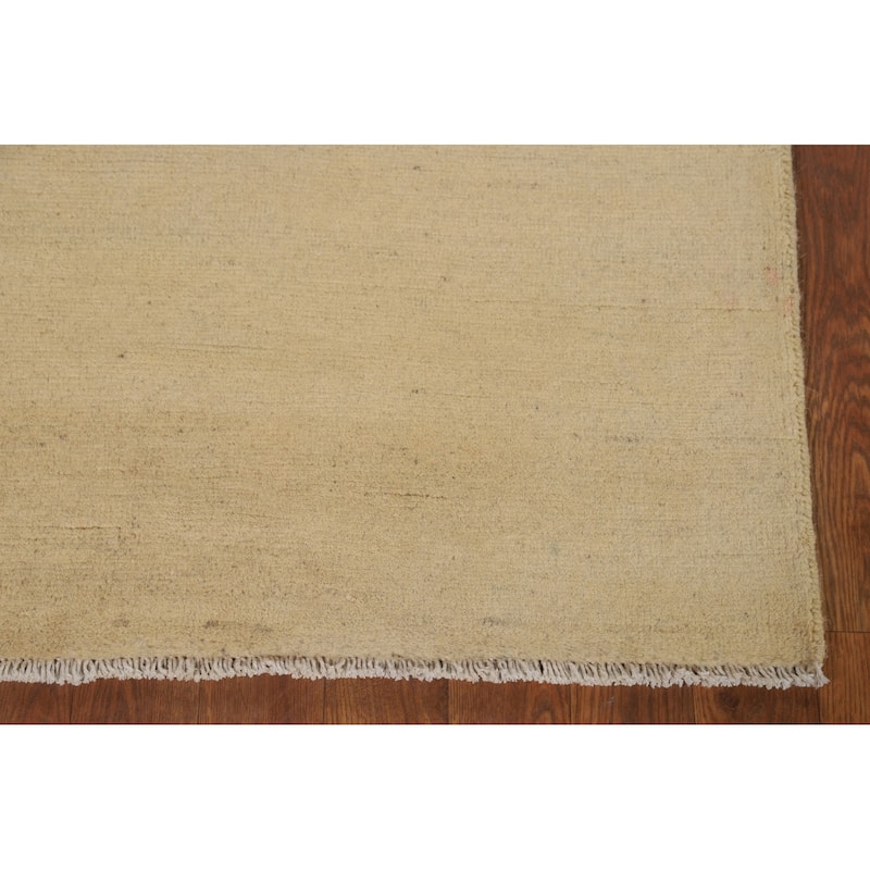 Muted Yellow Gabbeh Modern Foyer Rug Handmade Solid Wool Carpet - 2'7"x 4'1"