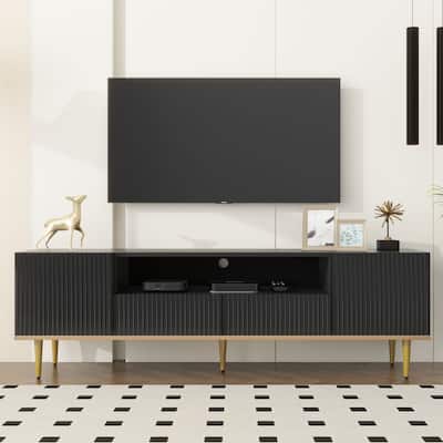 Modern TV Stand with Shelf, 2 Drawers and 2 Cabinets for 70+ Inch TV