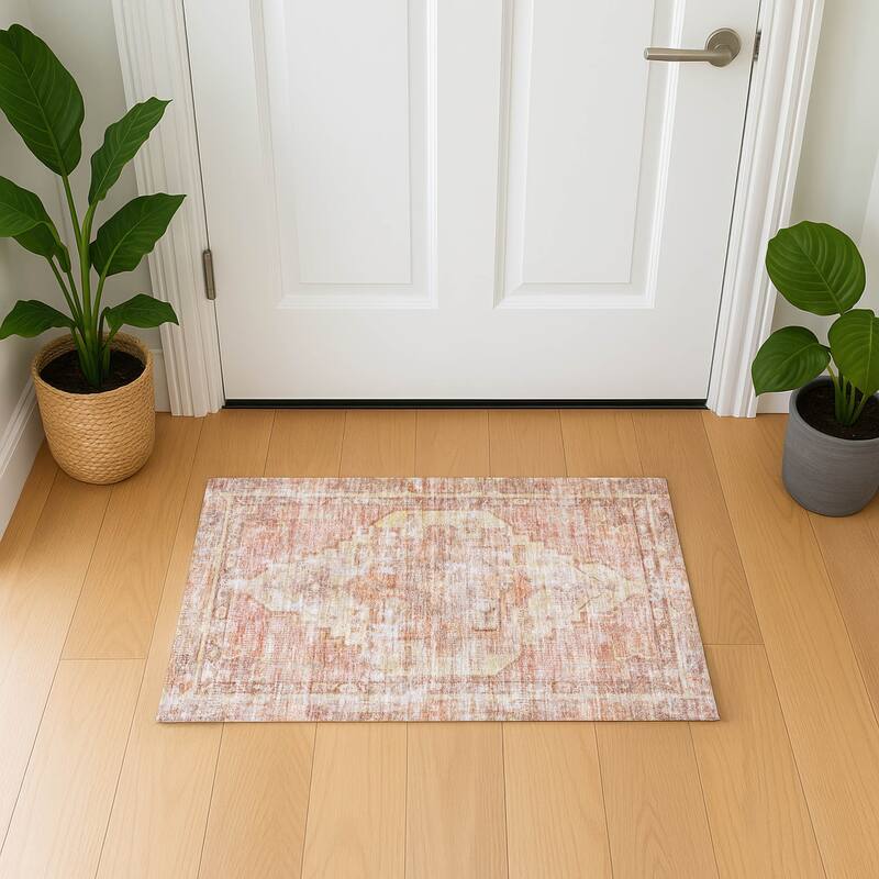 Premium Washable Super Soft Vintage Traditional Mayfield Rug - Terracotta - 1'8" x 2'6"