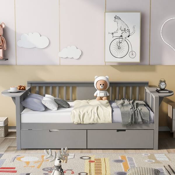 slide 2 of 36, Roomfitters Twin Size Daybed with Two Drawers, Wood Slat Support, Practical and Space-Efficient Storage Solution Gray