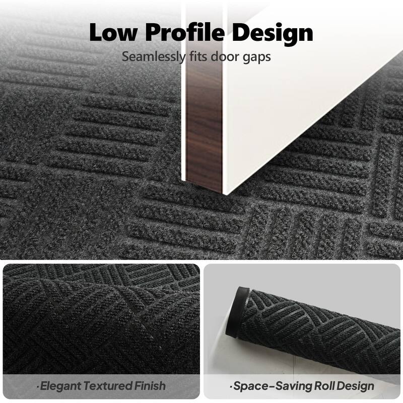Front Door Mat Non-Slip Backing Entry Mat Low Profile Doormat In Grey