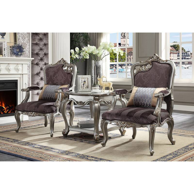 Deveraux Antique Platinum Cut Out Scrolled Leaf Motif Accent Chair