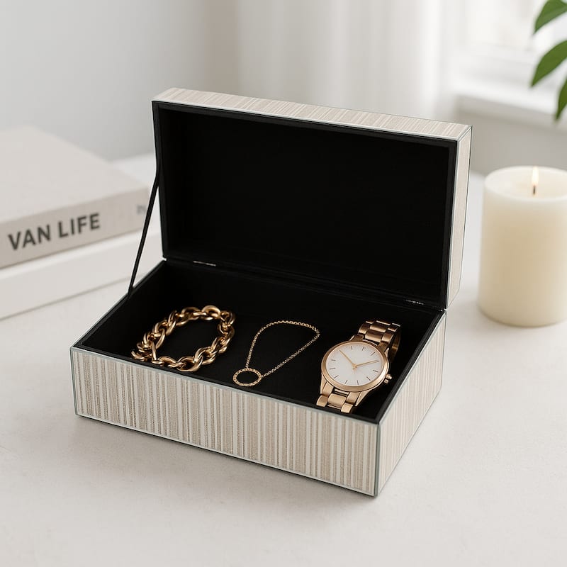 Decorative Glass Sparkly Storage Box with Stone Top - 8"