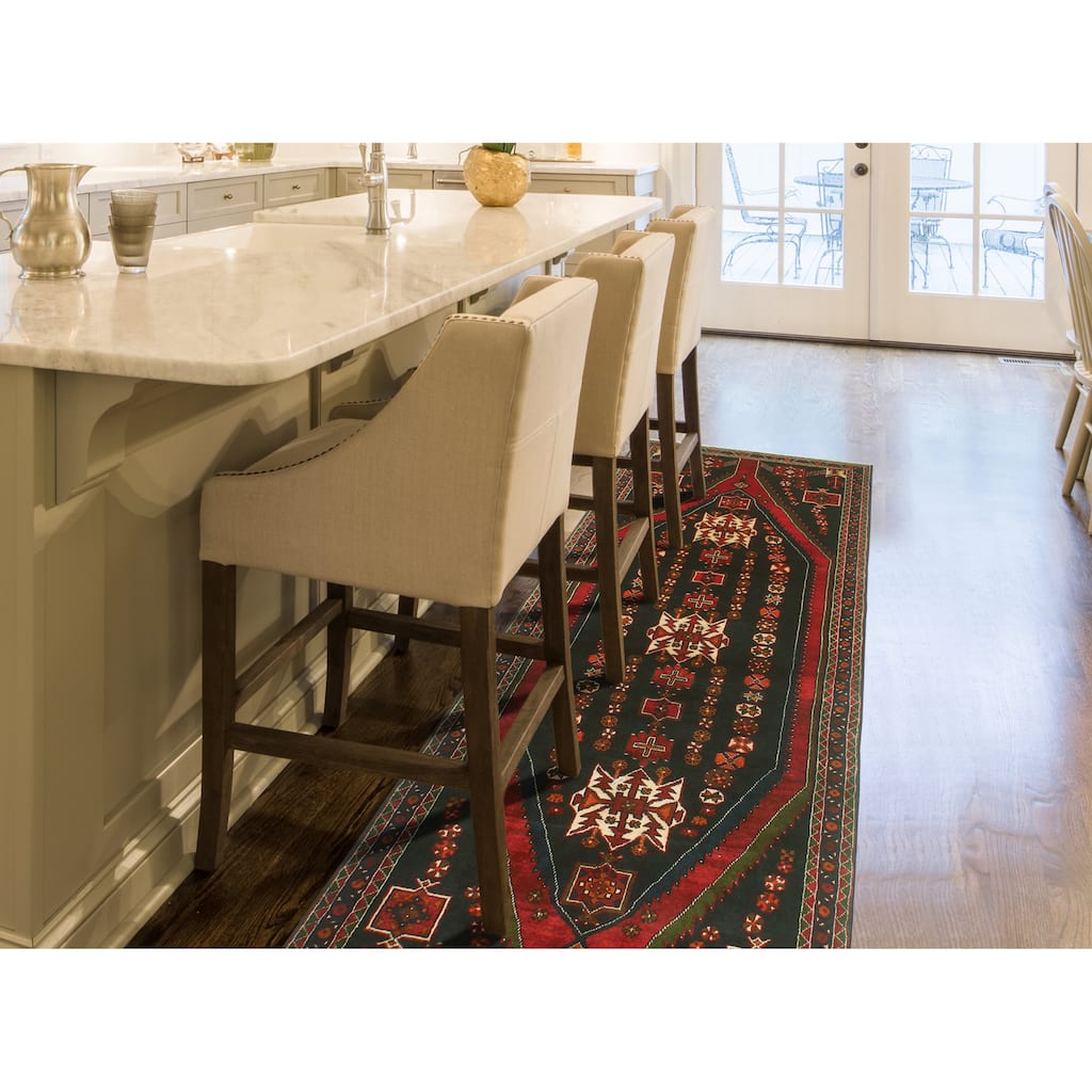 Fine Vintage Distressed Jaleh Charcoal/Red Runner - 3'9" x 10'1"