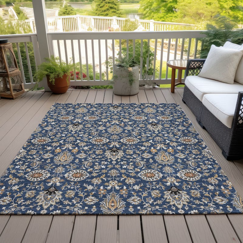 Machine Washable Indoor/Outdoor Traditional Persian Chantille Rug - Navy - 8' x 10'
