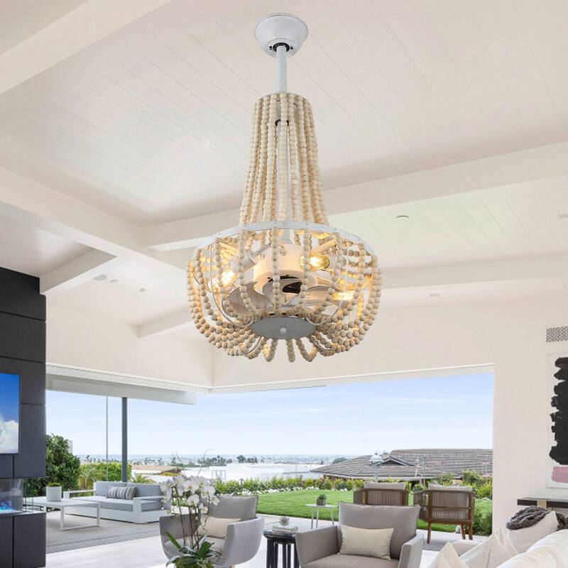 Oaks Aura Brooks 20in.Indoor 4-Light White Farmhouse Boho Ceiling Fan with Lights，3-Speed Reversible Scandi Ceiling Fan w/Remote