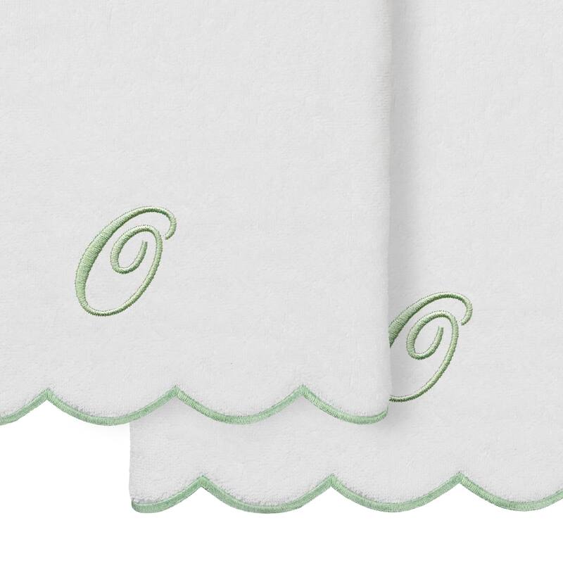 Authentic Hotel and Spa 100% Turkish Cotton Green ADORNIA Scallop Personalized 2 Piece Bath Towel Set - 2 Bath Towels