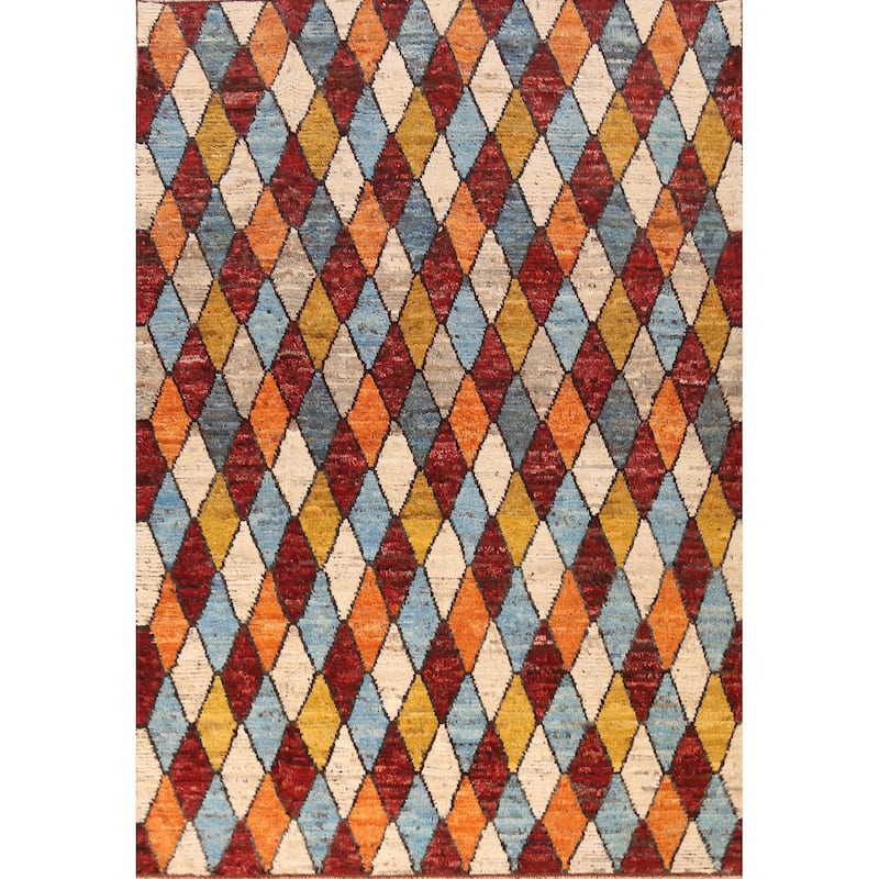 Trellis Moroccan Oriental Area Rug Hand-Knotted Tribal Wool Carpet - 6'9" x 9'5"