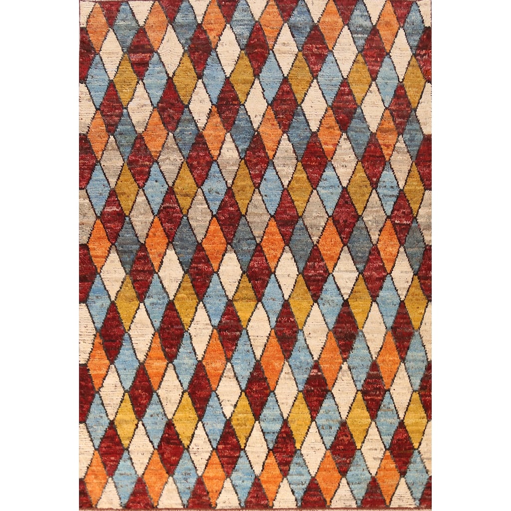 Trellis Moroccan Oriental Area Rug Hand-Knotted Tribal Wool Carpet - 6'9" x 9'5"